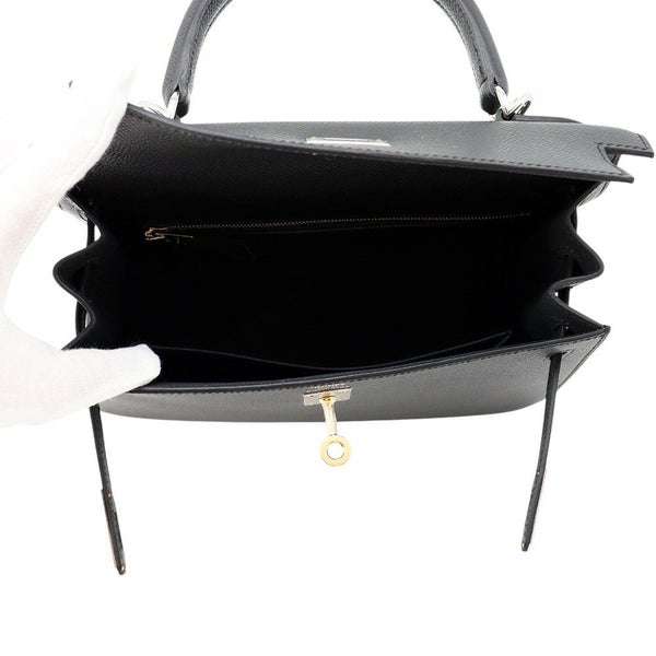 エルメス ハンドバッグ ケリー25 外縫い アルドワーズ/エレクトラム金具 エプソン K刻印 2wayショルダー黒