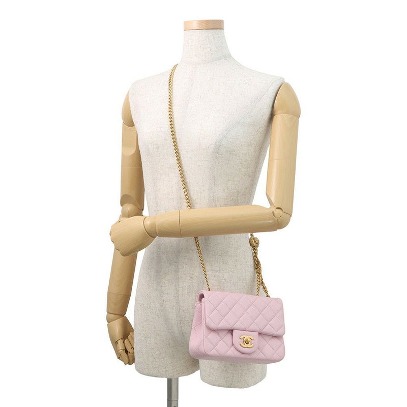 シャネル チェーンショルダーバッグ ミニ マトラッセ ココマーク カメリア ラムスキン AS4040 CHANEL