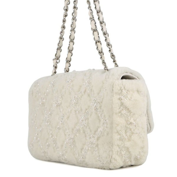 シャネル チェーンショルダーバッグ マトラッセ ココマーク フェイクパール ビーズ ムートン CHANEL バッグ 白