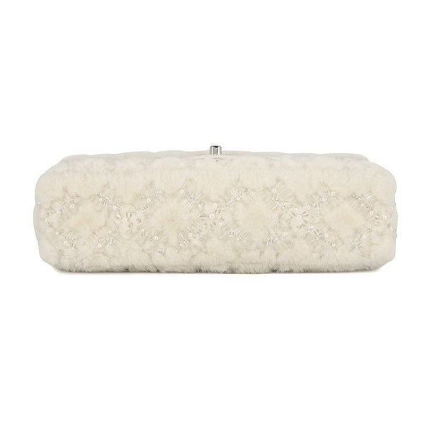 シャネル チェーンショルダーバッグ マトラッセ ココマーク フェイクパール ビーズ ムートン CHANEL バッグ 白