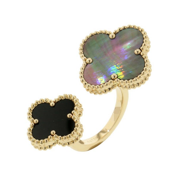 ヴァンクリ リング マジック アルハンブラ アントレ レ ドア リング グレー マザーオブパール/オニキス K18YG サイズ51 VCARN05700