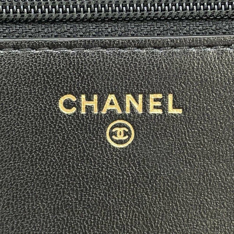 シャネル チェーンウォレット ココマーク フェイクパール カーフレザー CHANEL 黒 財布