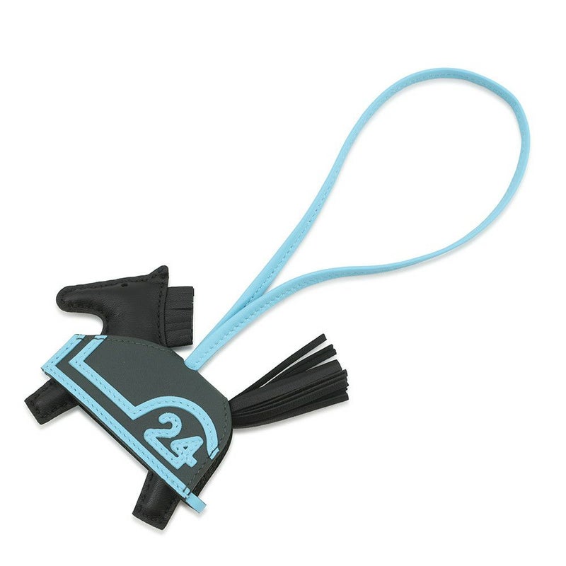 エルメス バッグチャーム ロデオ ロベオ 24 PM ブラック/ヴェールマングローブ/セレスト ラムスキン K刻印 HERMES チャーム