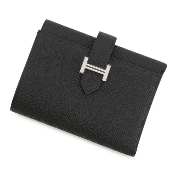 エルメス 三つ折り財布 ベアンコンビネ ブラック/シルバー金具 エプソン K刻印 HERMES 財布 黒