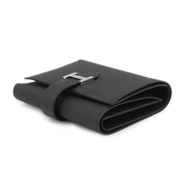 エルメス 三つ折り財布 ベアンコンビネ ブラック/シルバー金具 エプソン K刻印 HERMES 財布 黒