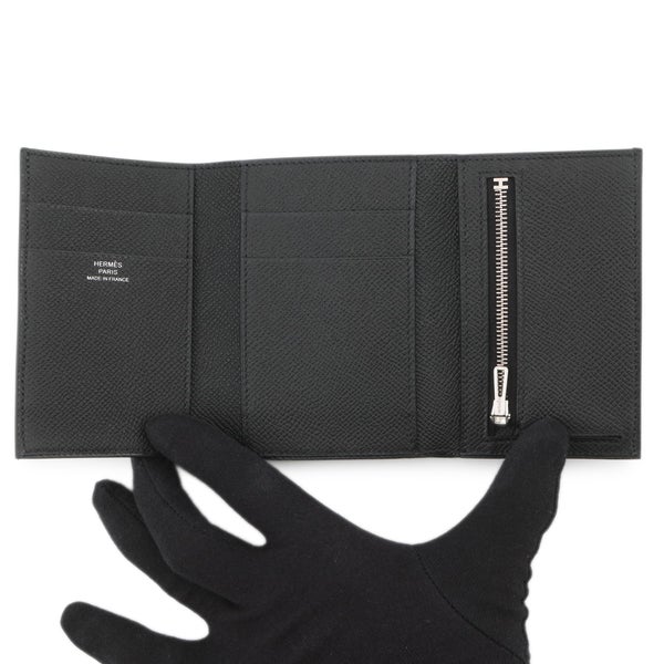 エルメス 三つ折り財布 ベアンコンビネ ブラック/シルバー金具 エプソン K刻印 HERMES 財布 黒