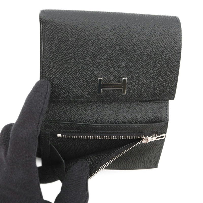 エルメス 三つ折り財布 ベアンコンビネ ブラック/シルバー金具 エプソン K刻印 HERMES 財布 黒