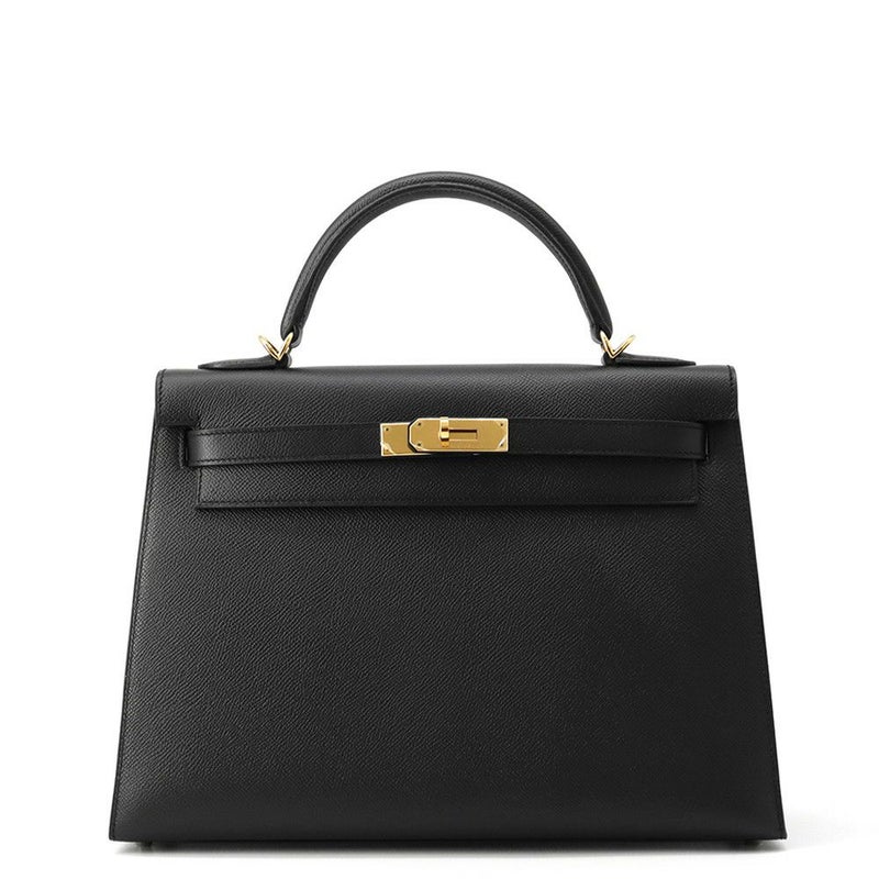 エルメス ハンドバッグ ケリー32 外縫い ブラック/ゴールド金具 エプソン □P刻印 ２wayショルダー 黒