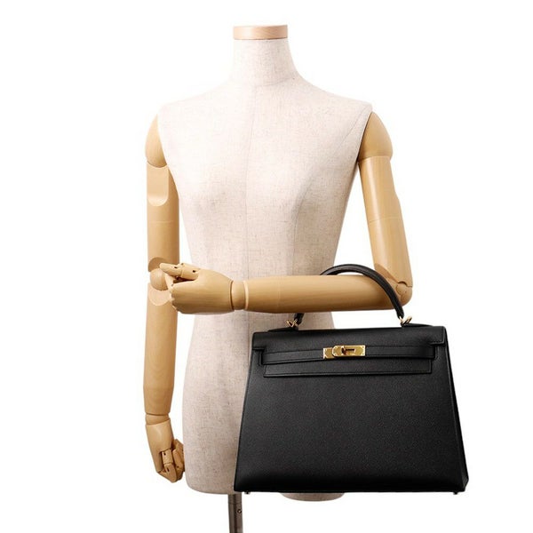 エルメス ハンドバッグ ケリー32 外縫い ブラック/ゴールド金具 エプソン □P刻印 ２wayショルダー 黒
