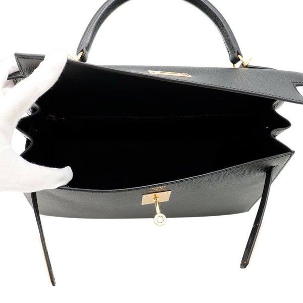 エルメス ハンドバッグ ケリー32 外縫い ブラック/ゴールド金具 エプソン □P刻印 ２wayショルダー 黒