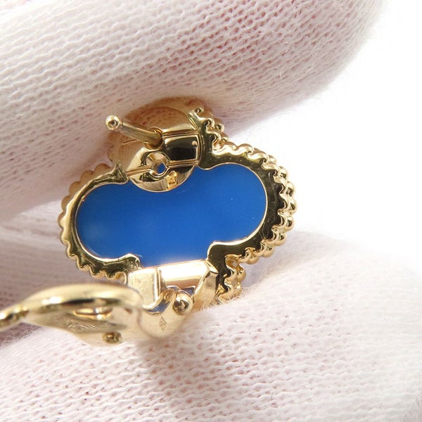 ヴァンクリーフ&アーペル ピアス ヴィンテージ アルハンブラ イヤリング ブルーアゲート K18YGイエローゴールド VCARP9SZ00