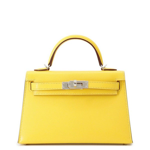 エルメス ハンドバッグ ミニケリー2 外縫い ジョーヌナプル/シルバー金具 シェブルシャムキラ K刻印 ２wayショルダー