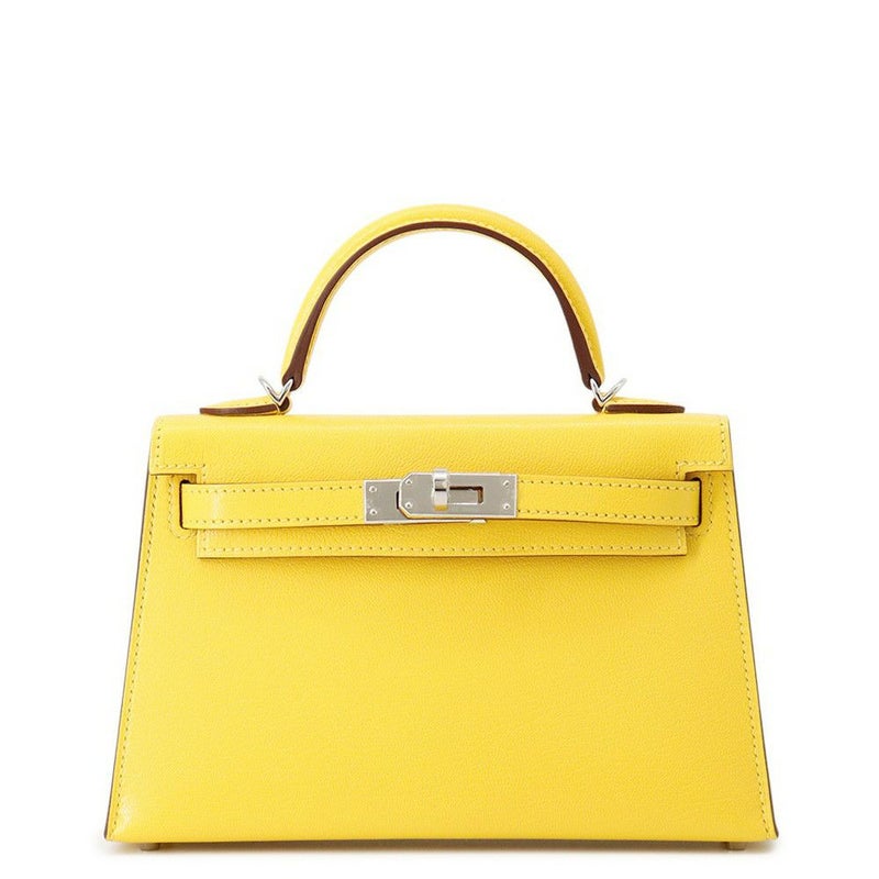 エルメス ハンドバッグ ミニケリー2 外縫い ジョーヌナプル/シルバー金具 シェブルシャムキラ K刻印 ２wayショルダー