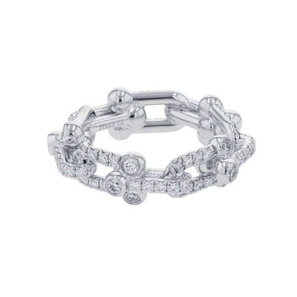 ティファニー リング ハードウェア スモール リンク リング ダイヤモンド 計1.28ct K18WG サイズ約9号 72671449 Tiffany&Co. 指輪