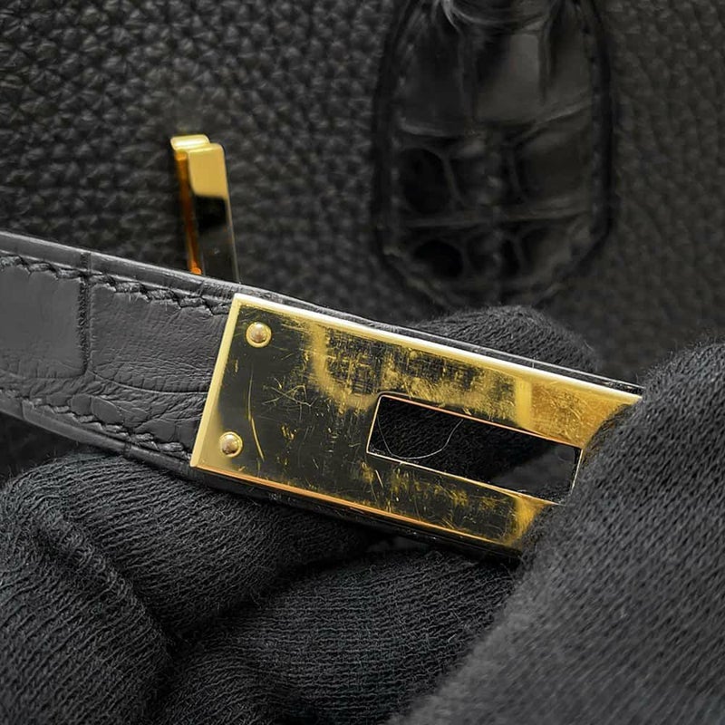 エルメス バーキン30 タッチ ブラック/ゴールド金具 トゴ/アリゲーターマット Y刻印 HERMES Birkin ハンドバッグ 黒
