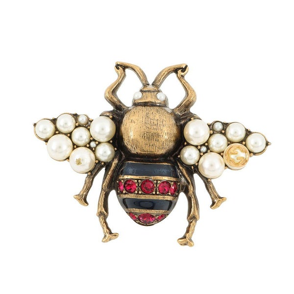 グッチ リング ビー ダブルフィンガー フェイクパール ラインストーン サイズS GUCCI アクセサリー 指輪 蜂