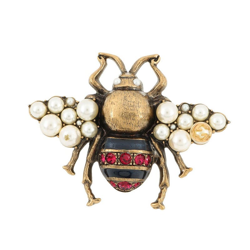 グッチ リング ビー ダブルフィンガー フェイクパール ラインストーン サイズS GUCCI アクセサリー 指輪 蜂