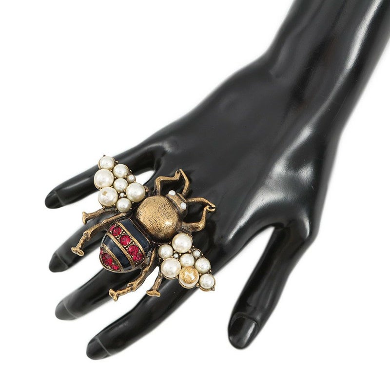 グッチ リング ビー ダブルフィンガー フェイクパール ラインストーン サイズS GUCCI アクセサリー 指輪 蜂