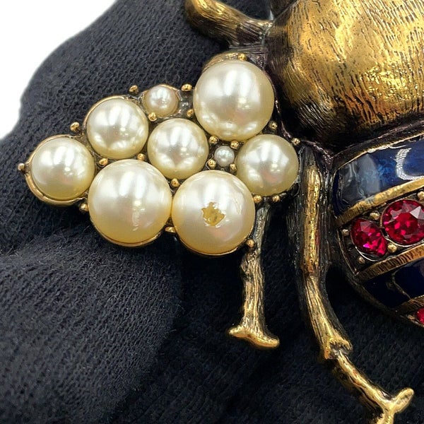 グッチ リング ビー ダブルフィンガー フェイクパール ラインストーン サイズS GUCCI アクセサリー 指輪 蜂