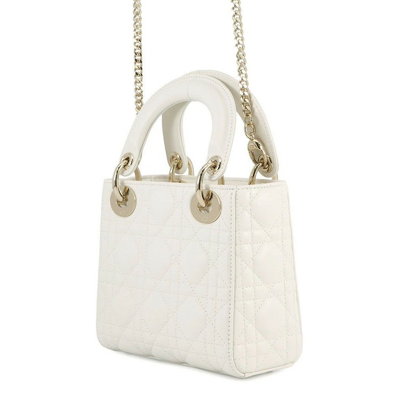 クリスチャン・ディオール ハンドバッグ カナージュ レディディオール ミニ ラムスキン M0505ONUL 2way 白