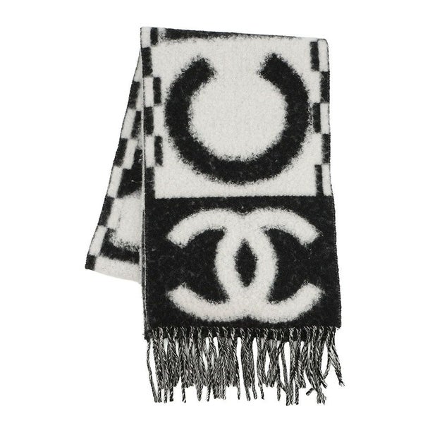 シャネル マフラー ココマーク ロゴ カシミヤ シルク AAA478 CHANEL 黒 白