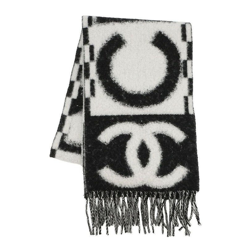 シャネル マフラー ココマーク ロゴ カシミヤ シルク AAA478 CHANEL 黒 白