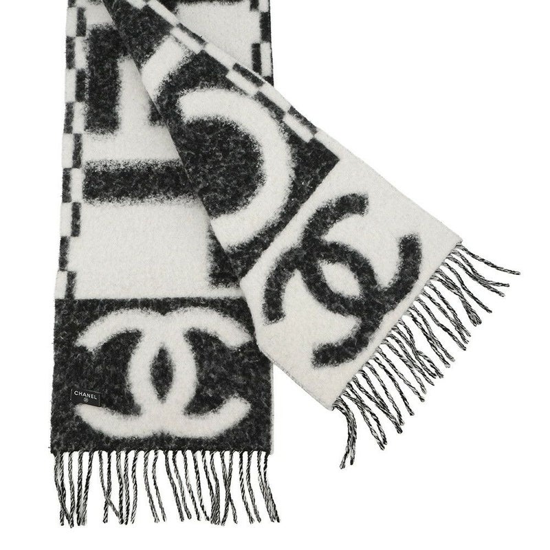 シャネル マフラー ココマーク ロゴ カシミヤ シルク AAA478 CHANEL 黒 白