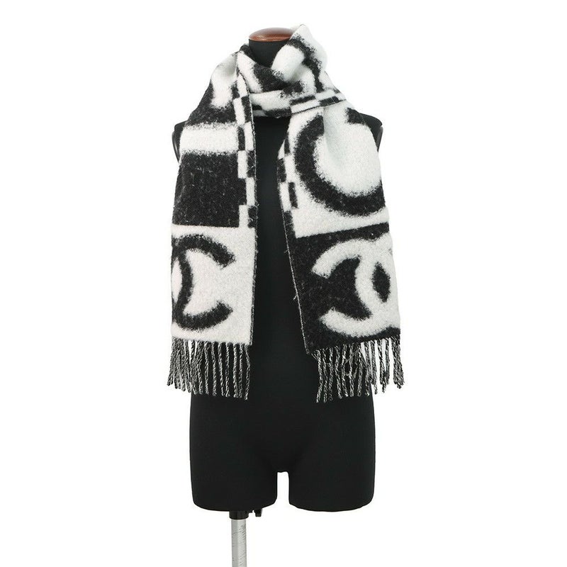 シャネル マフラー ココマーク ロゴ カシミヤ シルク AAA478 CHANEL 黒 白
