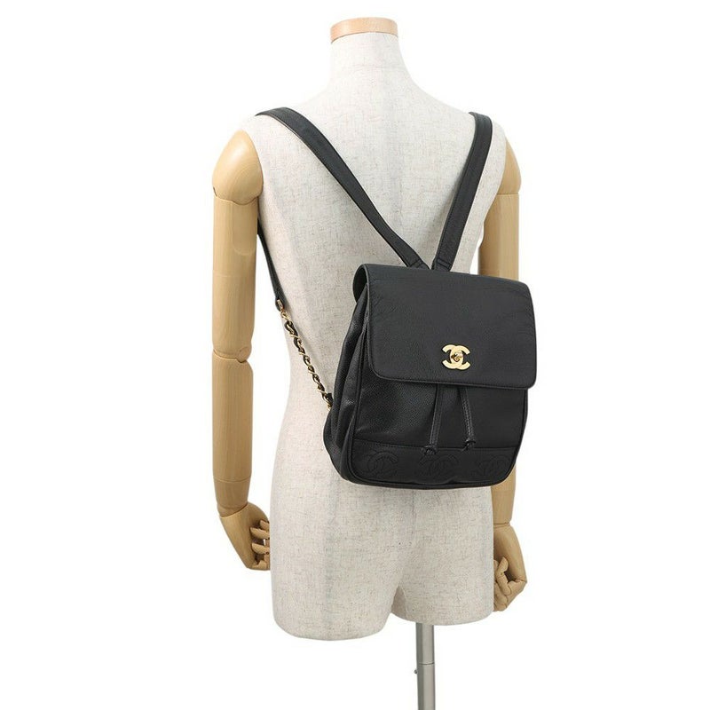 シャネル リュック トリプルココマーク キャビアスキン CHANEL バックパック バッグ 黒