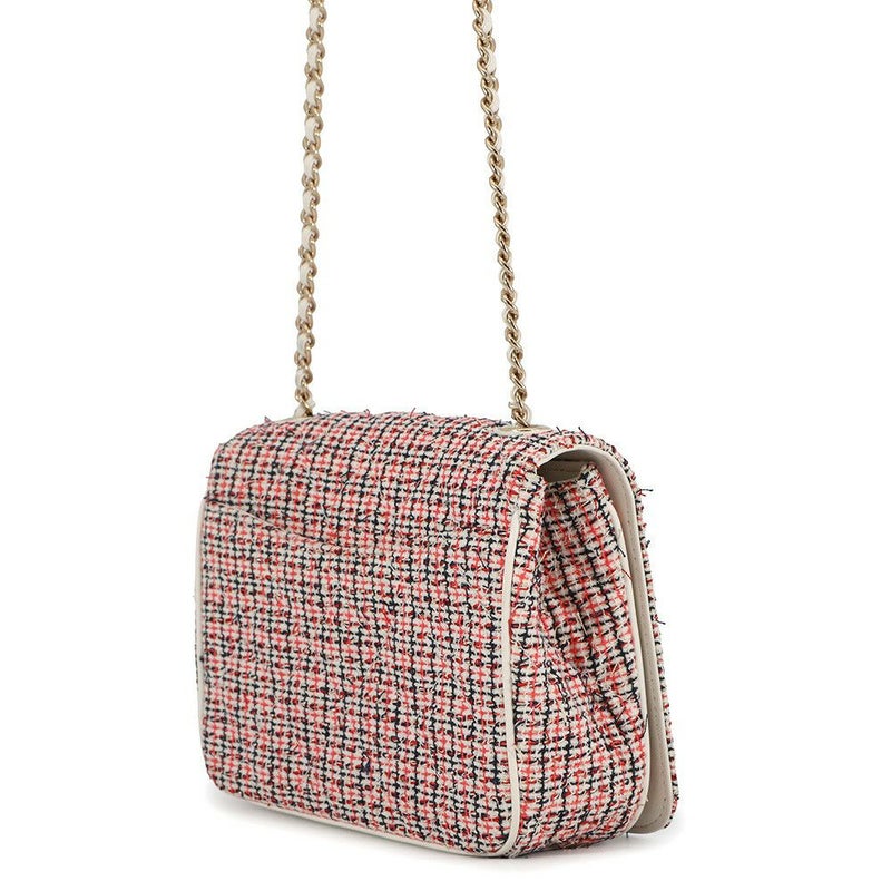 シャネル チェーンショルダーバッグ デカココ ココマーク フルフラップ ツイード/レザー CHANEL 白