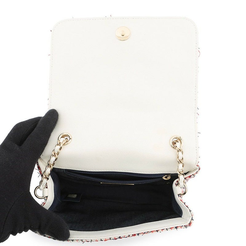 シャネル チェーンショルダーバッグ デカココ ココマーク フルフラップ ツイード/レザー CHANEL 白