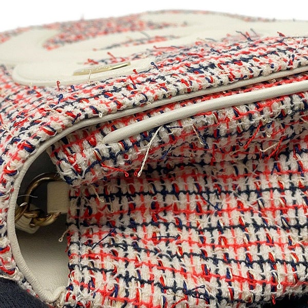 シャネル チェーンショルダーバッグ デカココ ココマーク フルフラップ ツイード/レザー CHANEL 白