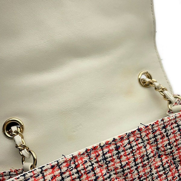 シャネル チェーンショルダーバッグ デカココ ココマーク フルフラップ ツイード/レザー CHANEL 白