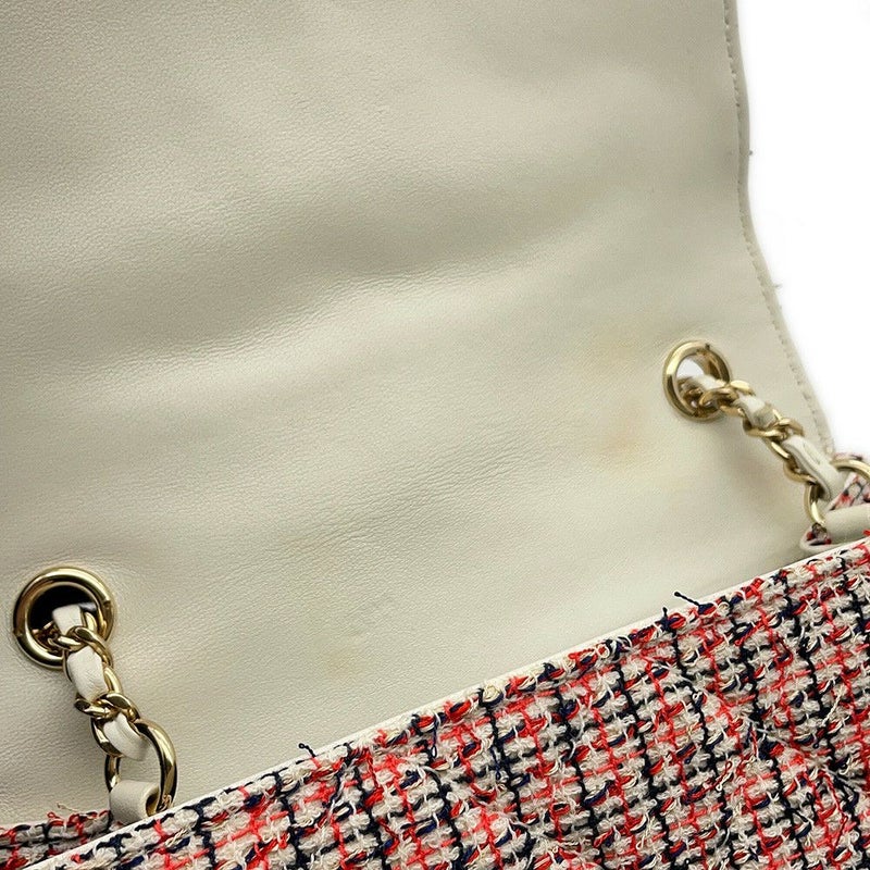 シャネル チェーンショルダーバッグ デカココ ココマーク フルフラップ ツイード/レザー CHANEL 白