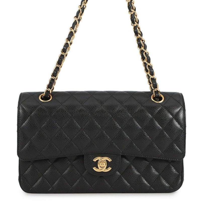 シャネル チェーンショルダーバッグ マトラッセ25 ココマーク ダブルチェーン キャビアスキン A01112 CHANEL 黒