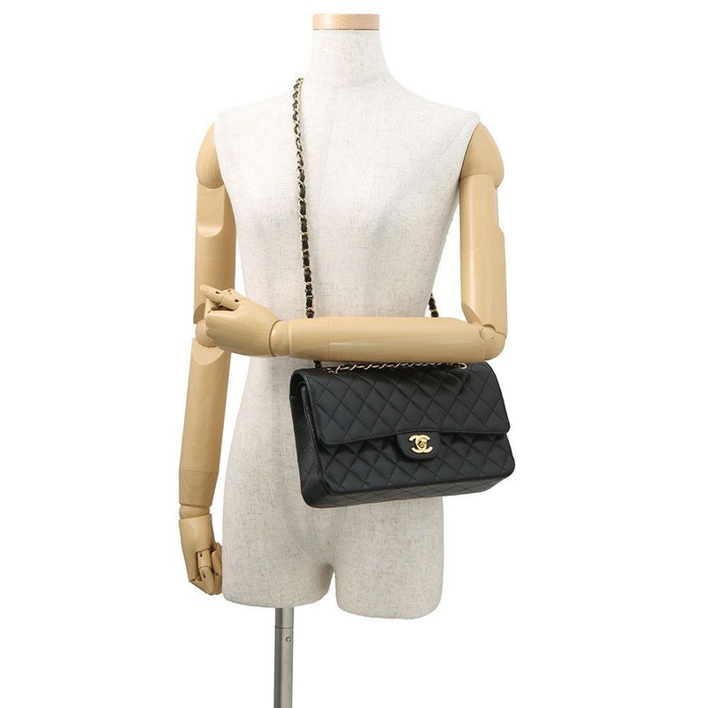 シャネル チェーンショルダーバッグ マトラッセ25 ココマーク ダブルチェーン キャビアスキン A01112 CHANEL 黒