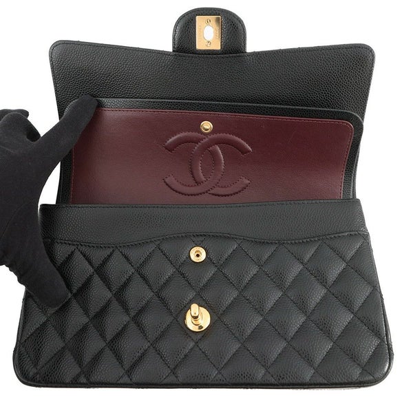 シャネル チェーンショルダーバッグ マトラッセ25 ココマーク ダブルチェーン キャビアスキン A01112 CHANEL 黒