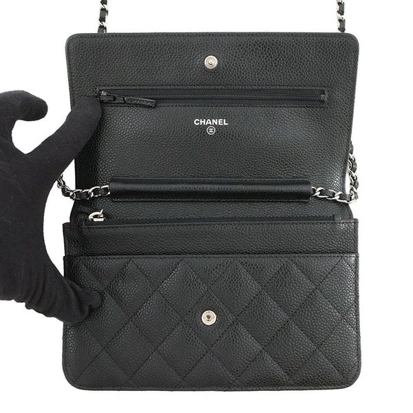 シャネル チェーンウォレット クラシック マトラッセ ココマーク キャビアスキン AP0250 CHANEL 財布 黒