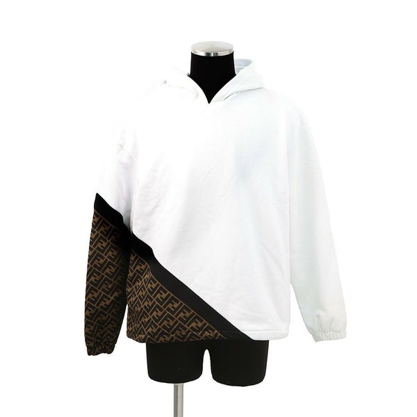 フェンディ パーカー FF切り替え フーディ コットン メンズサイズS FAF681 FENDI トップス 白