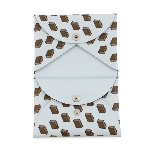 エルメス コインケース カルヴィ デュオ バッグモチーフ ブルーブリュム/シルバー金具 スイフト K刻印