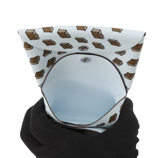 エルメス コインケース カルヴィ デュオ バッグモチーフ ブルーブリュム/シルバー金具 スイフト K刻印