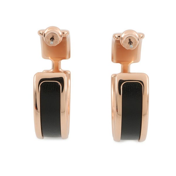 エルメス ピアス オランプ GM ブラック/ピンクゴールド金具 ボックスカーフ HERMES アクセサリー 黒