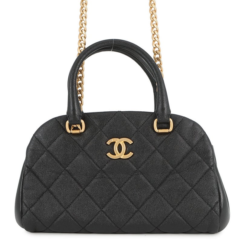 シャネル チェーンショルダーバッグ ココマーク マトラッセ ボーリングバッグ キャビアスキン AS3893 CHANEL 黒