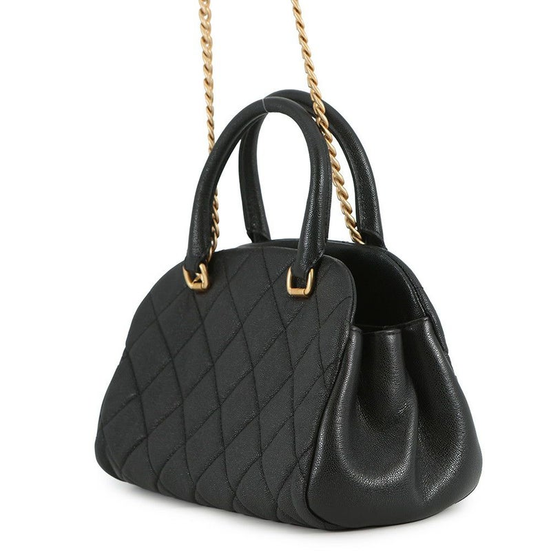 シャネル チェーンショルダーバッグ ココマーク マトラッセ ボーリングバッグ キャビアスキン AS3893 CHANEL 黒