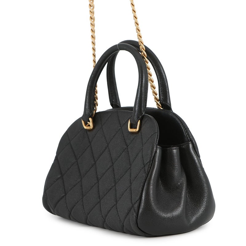 シャネル チェーンショルダーバッグ ココマーク マトラッセ ボーリングバッグ キャビアスキン AS3893 CHANEL 黒