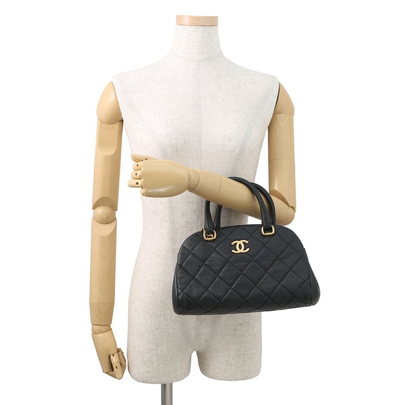 シャネル チェーンショルダーバッグ ココマーク マトラッセ ボーリングバッグ キャビアスキン AS3893 CHANEL 黒