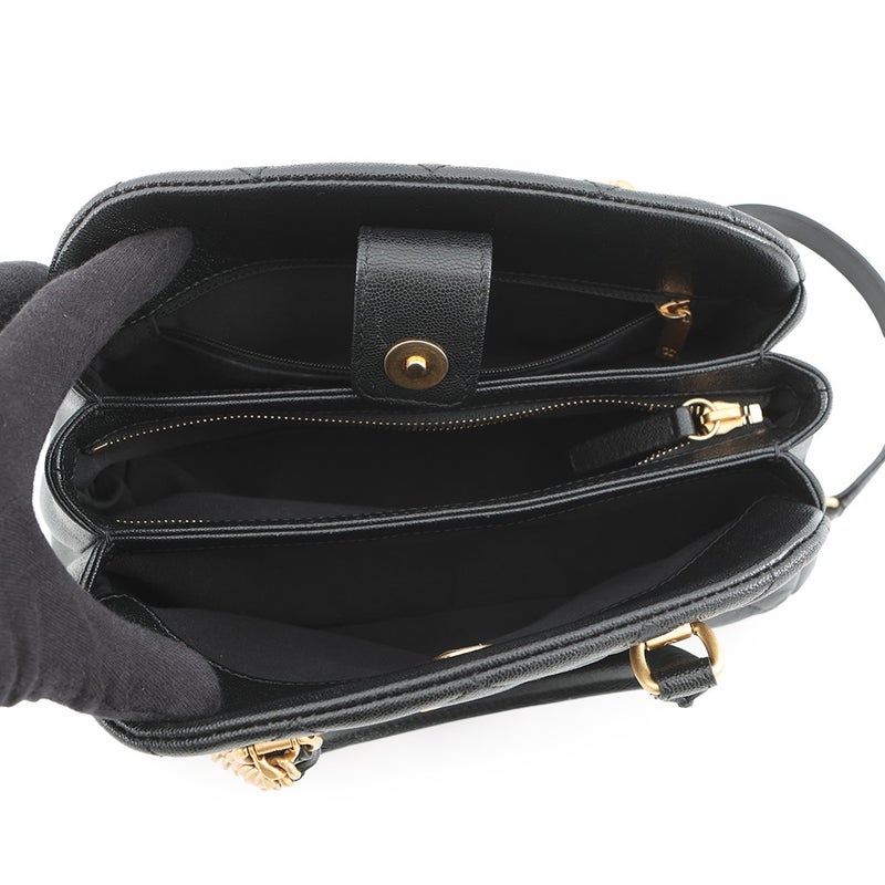 シャネル チェーンショルダーバッグ ココマーク マトラッセ ボーリングバッグ キャビアスキン AS3893 CHANEL 黒