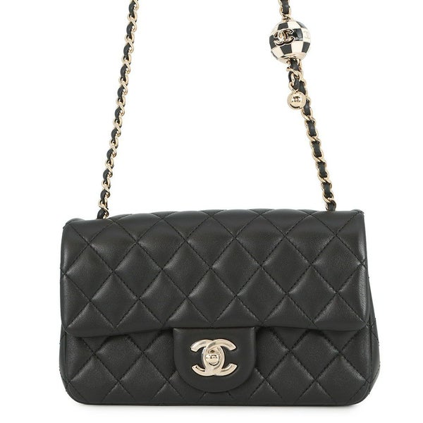 シャネル チェーンショルダーバッグ ココマーク マトラッセ20 ココボール ラムスキン AS1787 CHANEL 黒