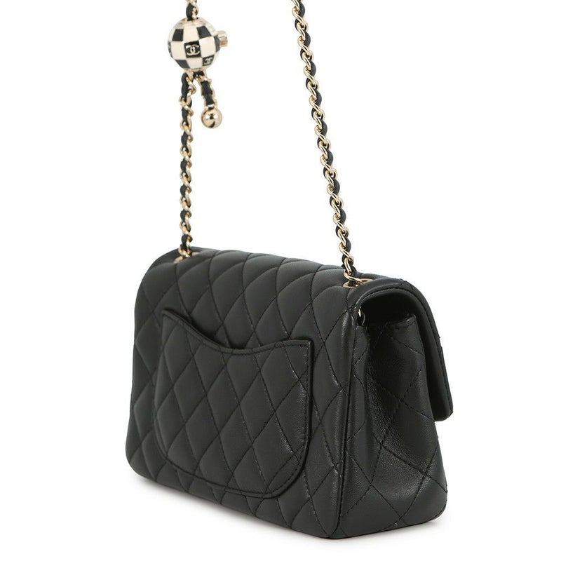 シャネル チェーンショルダーバッグ ココマーク マトラッセ20 ココボール ラムスキン AS1787 CHANEL 黒