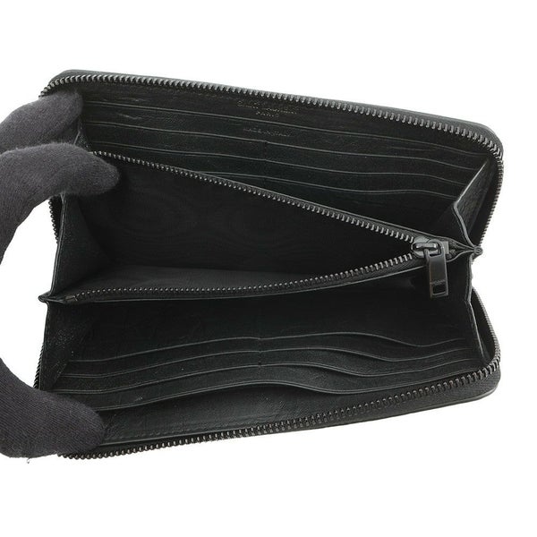 イヴサンローラン 長財布 YSL カサンドラ ラウンドファスナー クロコ型押しレザー 617415 SAINT LAURENT PARIS 黒